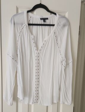 Inc White Eyelet-Trim V-Neck Tunic